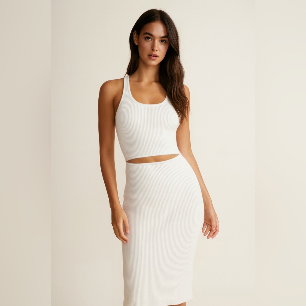 Aritzia Wilfred Cut-out Ribbed Knit Tank Mini Dress in White